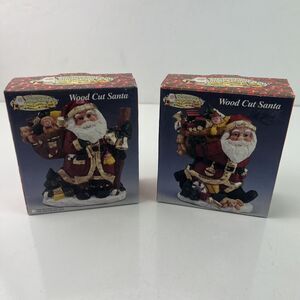 Vintage Artmark 1998 Set of 2 Wood Cut Figural Santa Clause Christmas Figurines